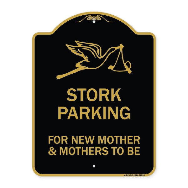 Signmission Stork Parking for New Mothers & Mothers to Be, Black & Gold Alum Sign, 18" x 24", BG-1824-22836 A-DES-BG-1824-22836 - main